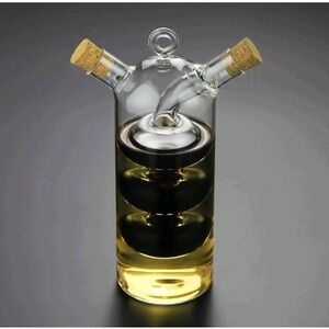 Olive Oil And Vinegar Dispenser Cruet Bottles 2 In 1 Transparent Dual Glass For